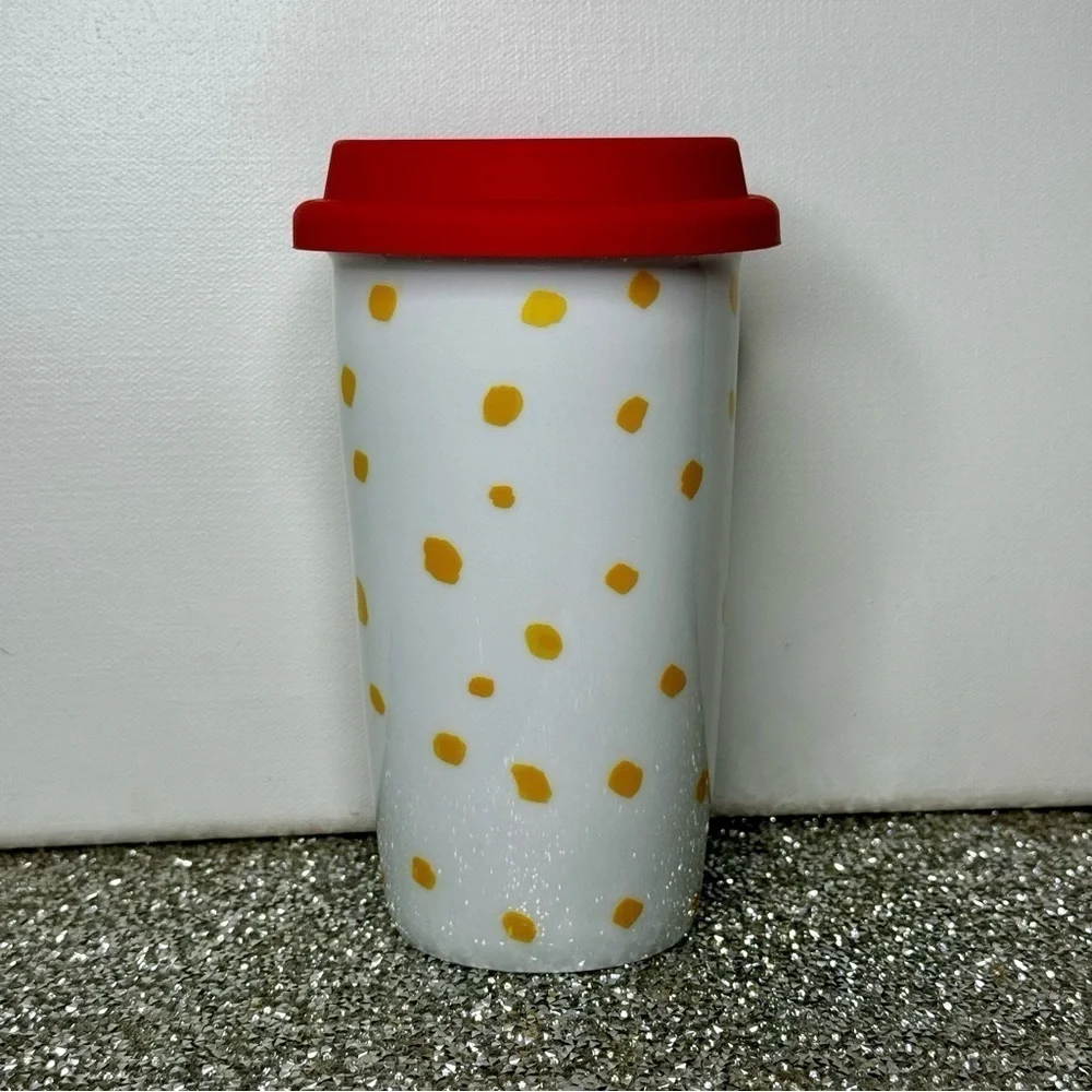 Pier 1 Retired Boston Terrier Ceramic Travel Mug with Red Silicone Lid
